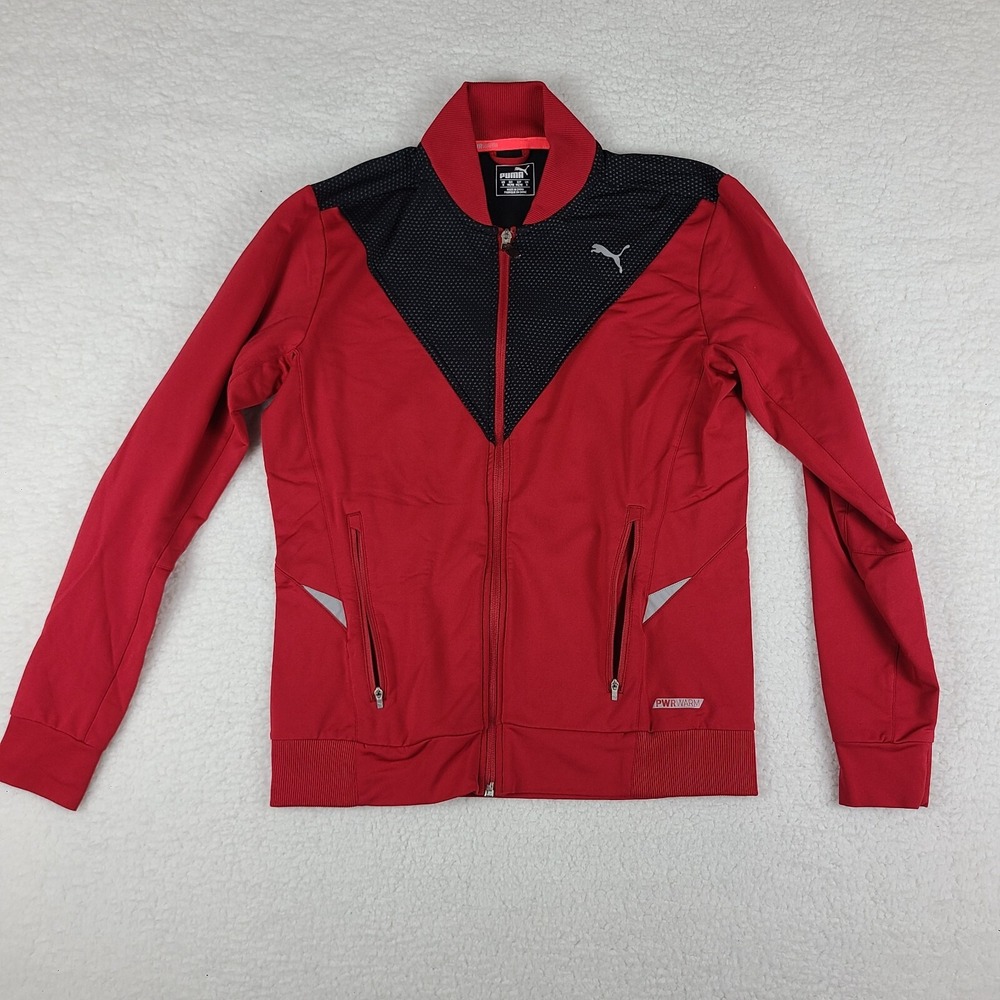 Puma Sweater Mens Small Black Red Full Zip Performance Visi Cell Power Warm‎